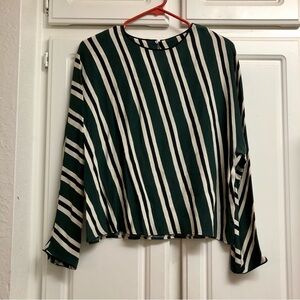 NWOT Zara Green Striped Pattern Blouse